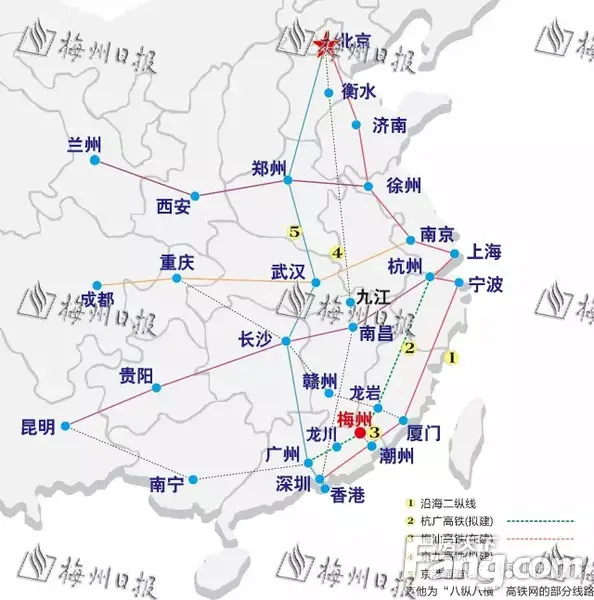 "八纵八横"高铁规划出炉 梅州借两高铁通联祖国各地